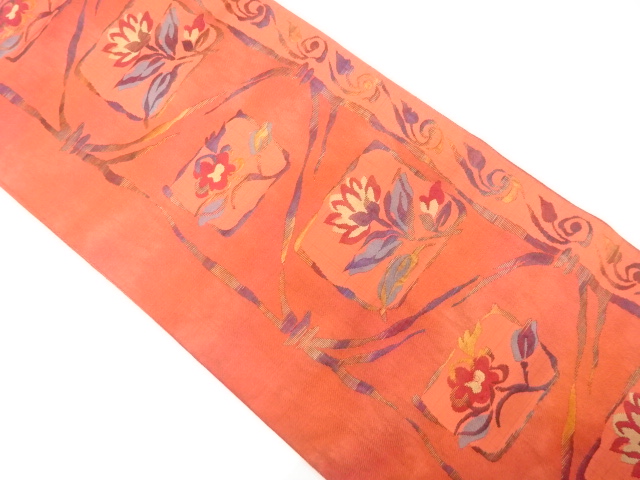 花更紗模様織り出し　名古屋帯